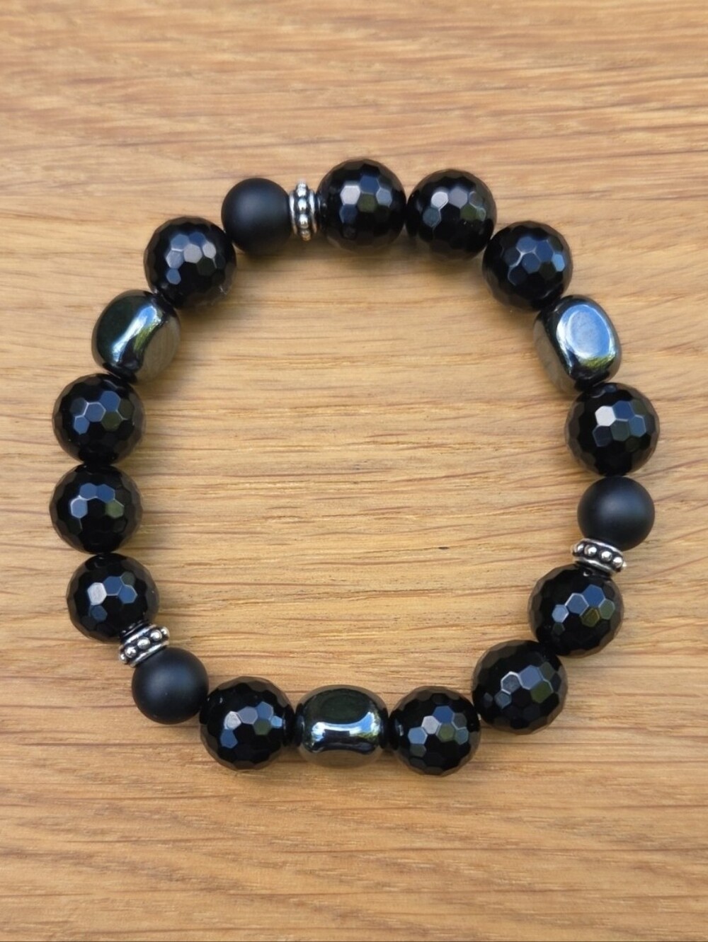 Gray Hematite Beads Stretch Bracelet - Hand Crafted